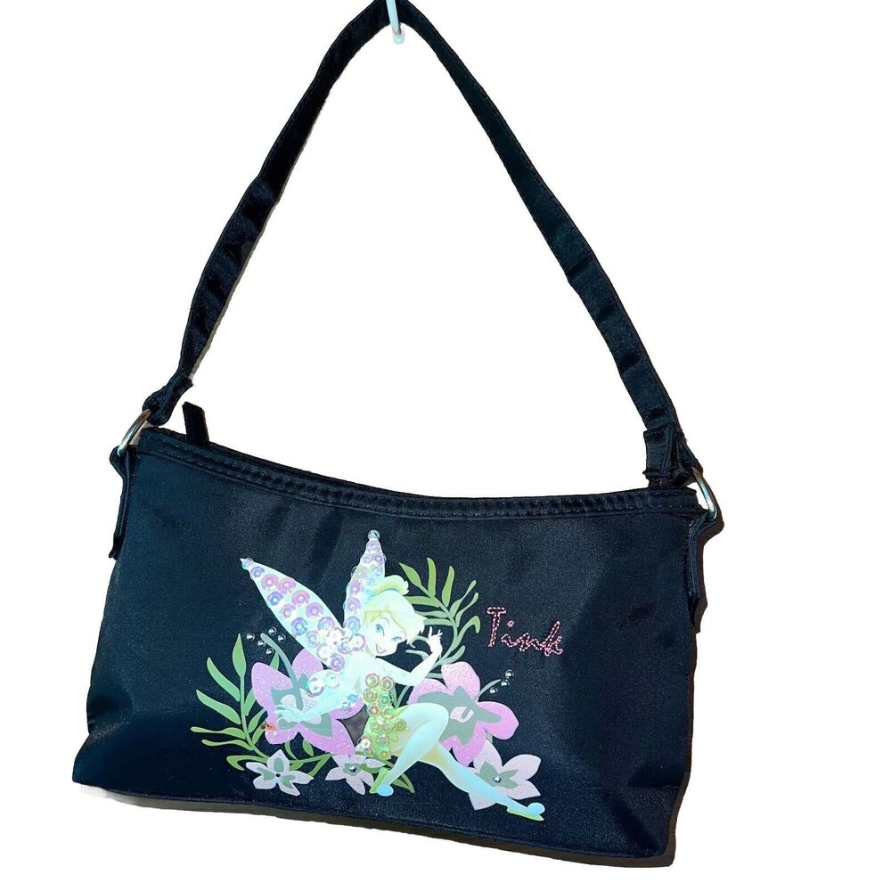 Disney Vintage Tinker Bell BlackShoulder Bag 2000s Style Y2K Floral Handbag